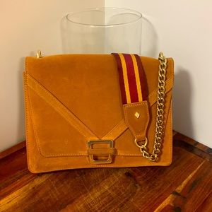 Sam Edelman brown suede shoulder back with maroon tan gold straps gently used